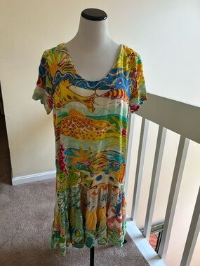 Jams World Bright Multicolor Tropical Fish Scoop Neck Mini Dress